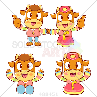 340x340 Stock Illustration Of Cartoon Drawing Of Korean Bull And Cow - Cartoon Bull Drawing