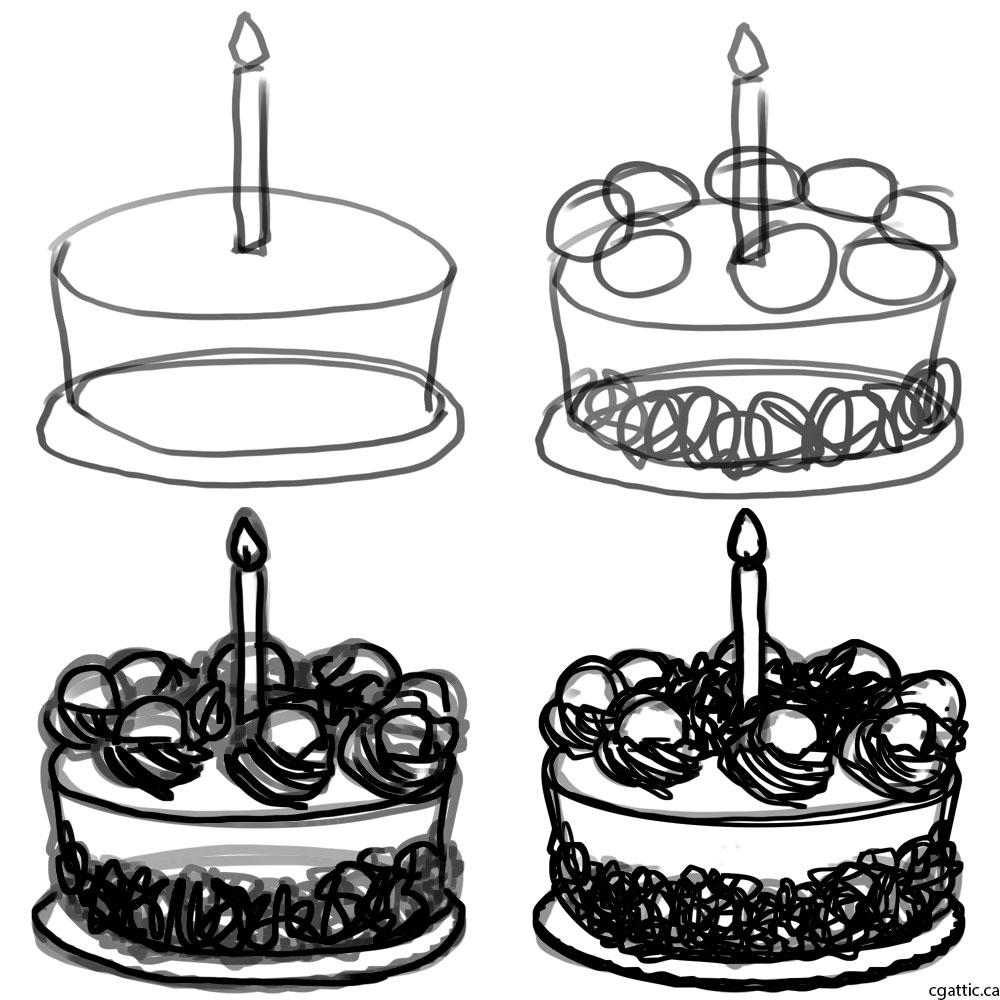 1000x1000 Cake Cartoon Drawing In Steps With Photoshop - Cartoon Cake Drawing
