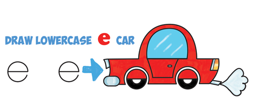 500x221 how to draw a cartoon car from lowercase letter e shapes - Cartoon Car Drawing