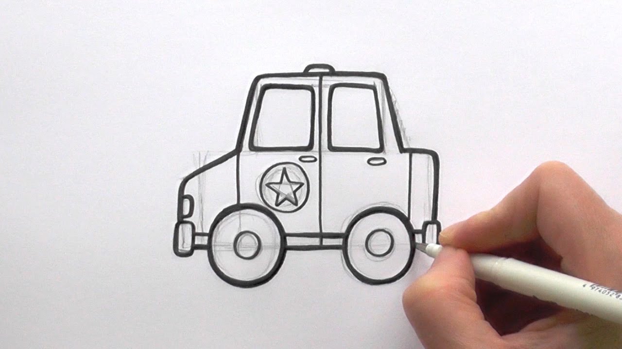 1280x720 How To Draw A Cartoon Police Car - Cartoon Car Drawing