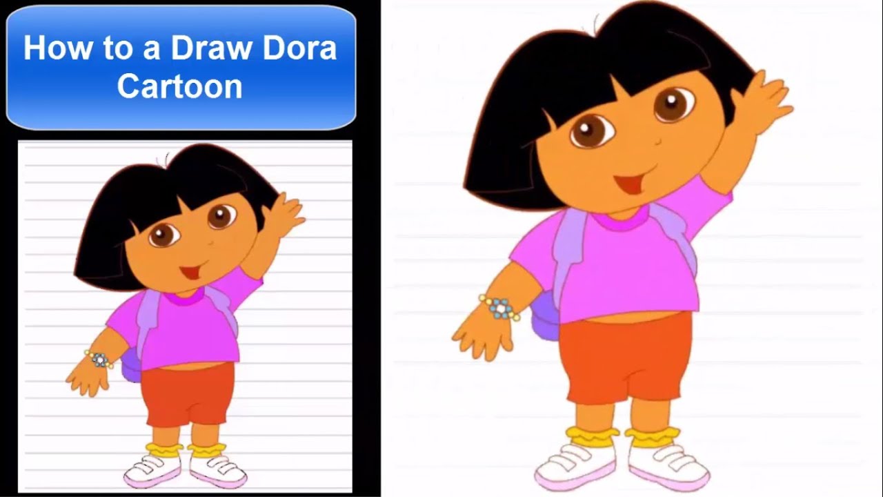 1280x720 How To Draw A Cartoon Dora Character For Kids Drawing Step - Cartoon Character Drawing For Kids