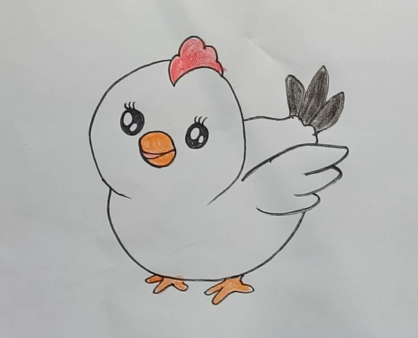 605x490 How To Draw A Cute Cartoon Chicken - Cartoon Chicken Drawing