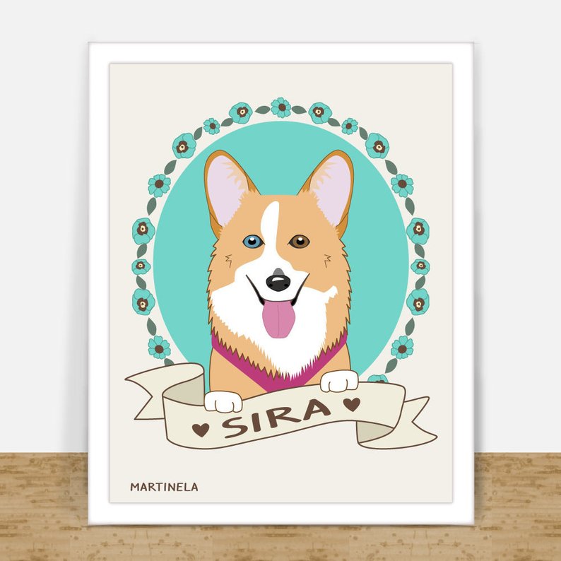 794x794 Dog Art Custom Dog Portrait Personalized Cartoon Pet Etsy - Cartoon Corgi Drawing