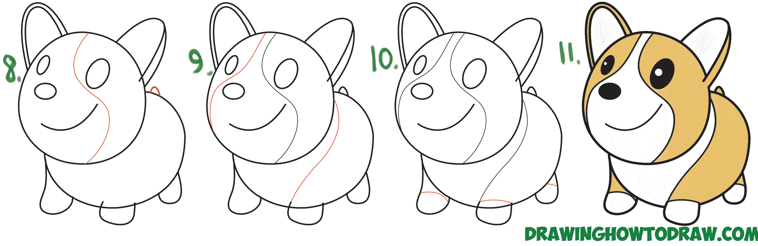 2500x812 how to draw a cute corgi - Cartoon Corgi Drawing
