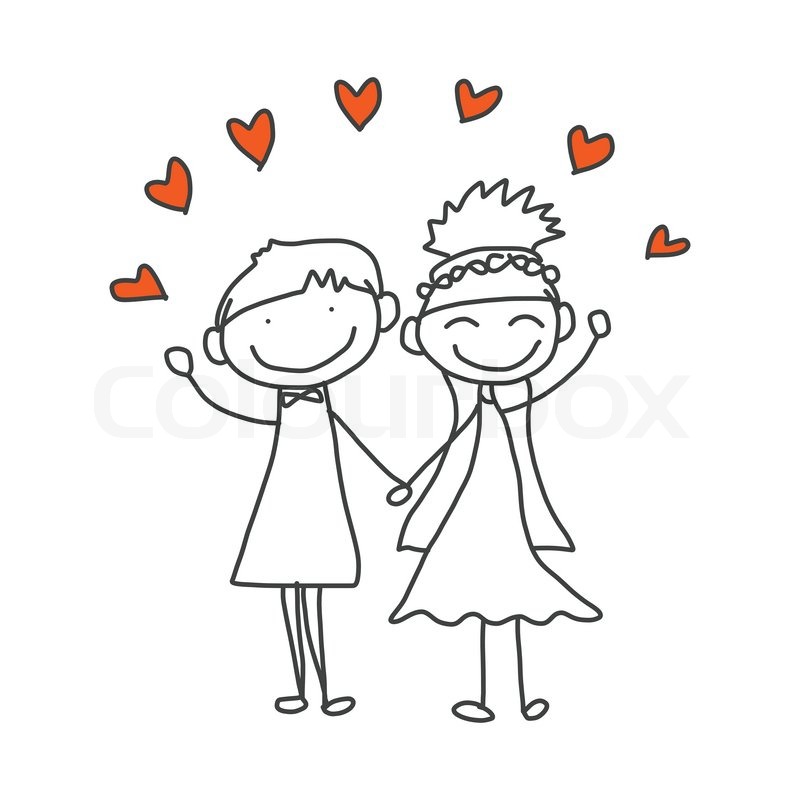 800x800 Hand Drawing Cartoon Happy Wedding Stock Vector Colourbox - Cartoon Couple Drawing
