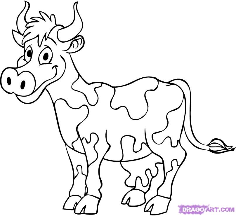 808x740 Step How To Draw A Cartoon Cow - Cartoon Cow Drawing