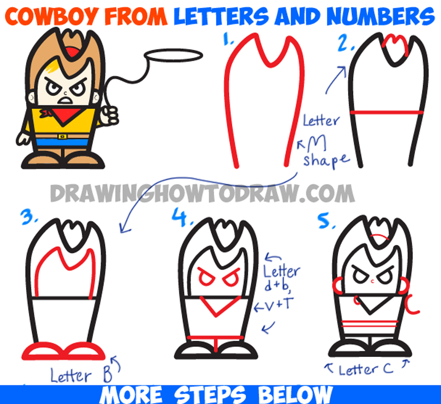 900x825 How To Draw Cartoon Cowboy From Letters And Numbers - Cartoon Cowboy Drawing