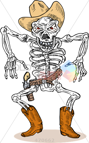 312x500 Stock Illustration Of Retro Cartoon Drawing Of Skeleton Cowboy - Cartoon Cowboy Drawing