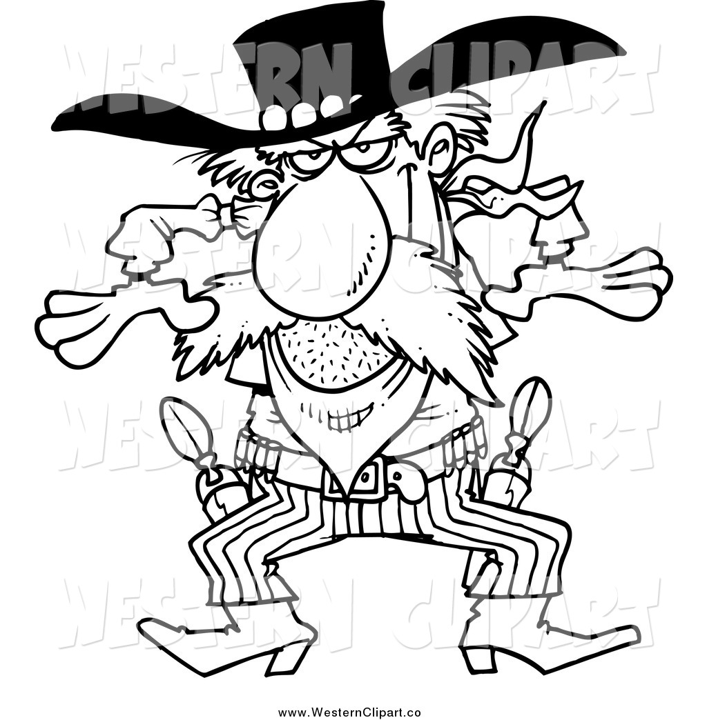 1024x1044 Vector Clip Art Of A Black And White Western Gunslinger Cowboy - Cartoon Cowboy Drawing