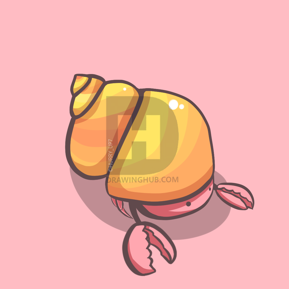 1000x1000 how to draw a cute cartoon hermit crab, step - Cartoon Crab Drawing