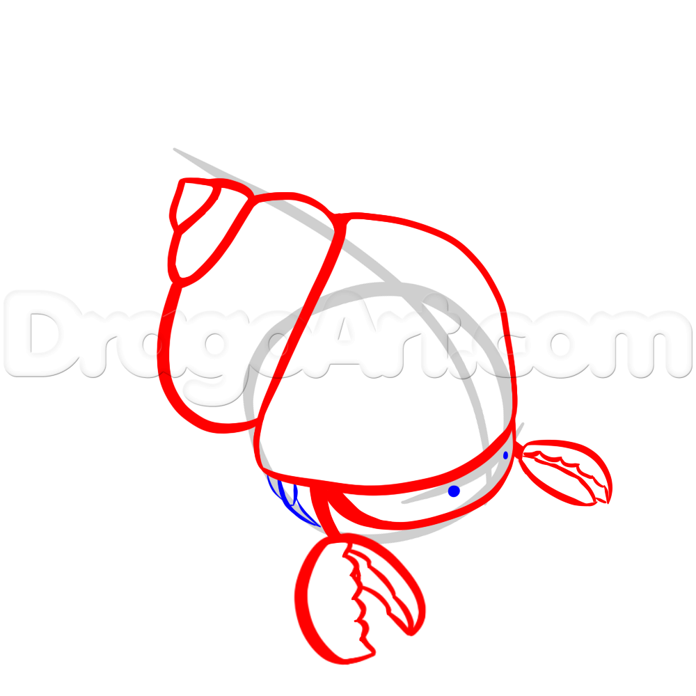 1000x1000 how to draw a cute cartoon hermit crab, step - Cartoon Crab Drawing
