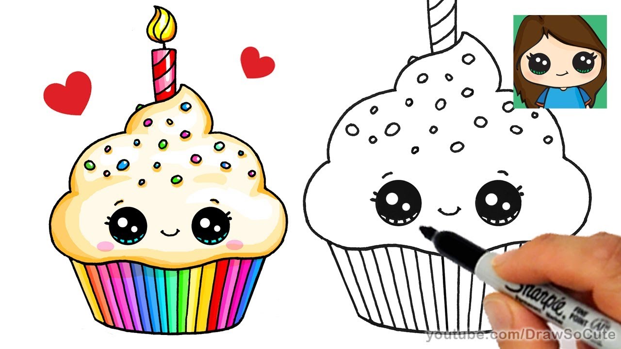 1280x720 How To Draw A Birthday Cupcake Easy - Cartoon Cupcake Drawing