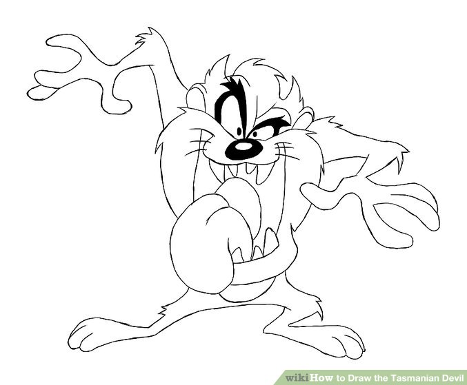 677x559 How To Draw The Tasmanian Devil Steps - Cartoon Devil Drawing