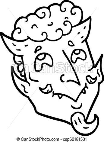 345x470 Line Drawing Cartoon Devil Face - Cartoon Devil Drawing