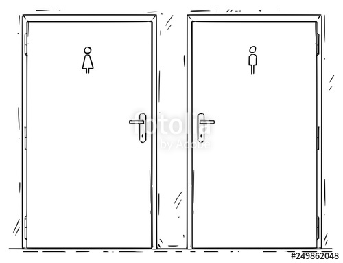 500x383 Cartoon Drawing Of Two Public Toilet Or Restroom Door With Lady - Cartoon Door Drawing