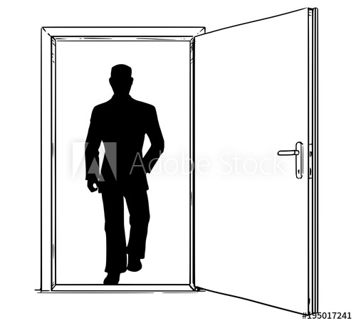 500x454 Cartoon Stick Man Drawing Conceptual Illustration Of Open Modern - Cartoon Door Drawing