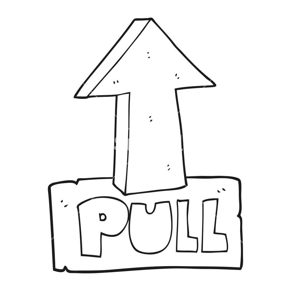 1000x1000 freehand drawn black and white cartoon door pull sign royalty free - Cartoon Door Drawing