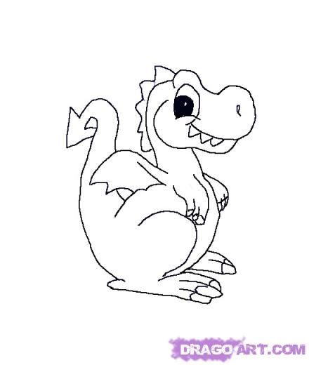 440x520 How To Draw A Cartoon Baby Dragon Sketching Drawings, Baby - Cartoon Dragon Drawing