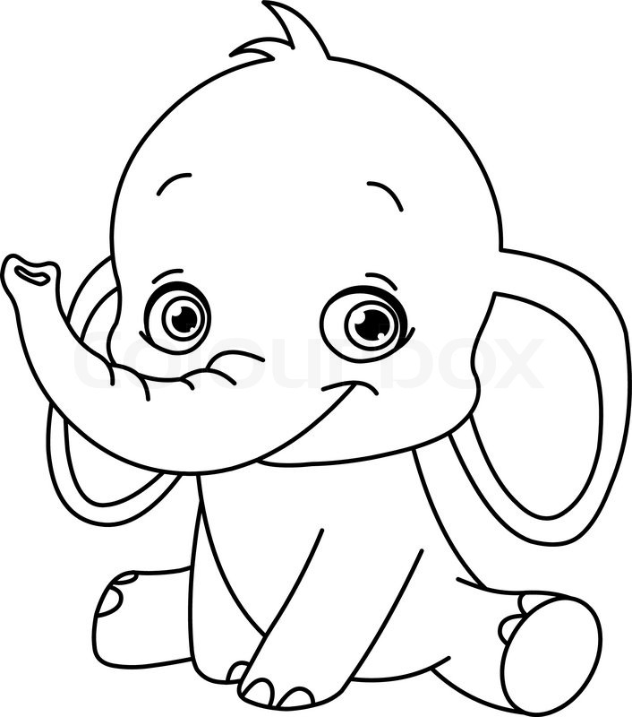 706x800 Outlined Baby Elephant Stock Vector Colourbox - Cartoon Drawing Elephant