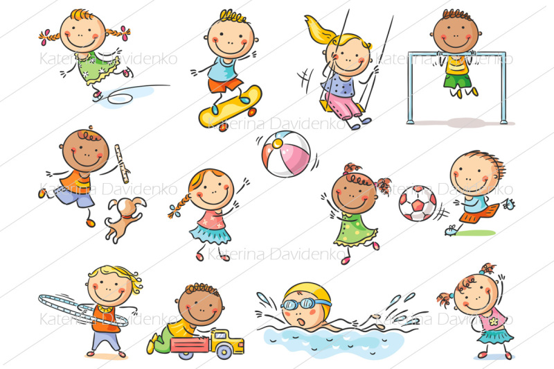 800x532 Set Of Cartoon Kids Outdoor Activities, Sports And Games - Cartoon Drawing Games