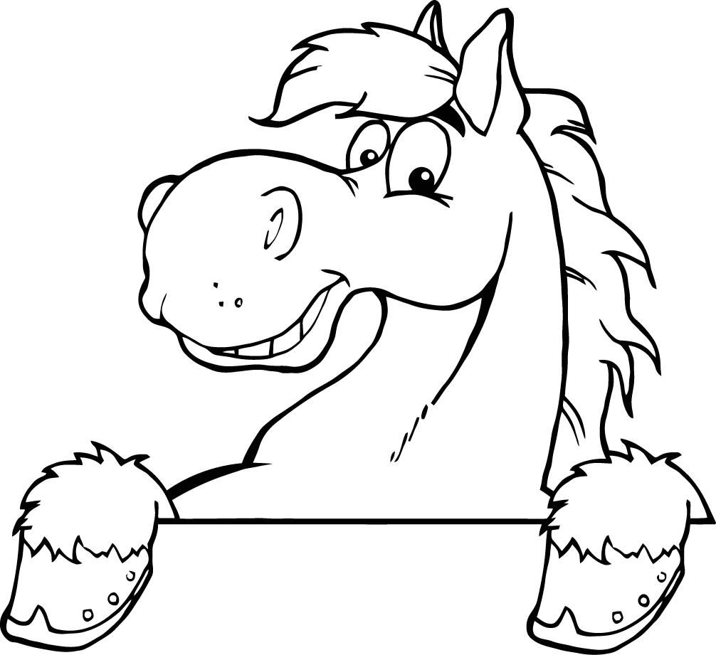 1006x921 Printable Outline Of A Smiley Cartoon Horse For Kids Western Party - Cartoon Drawing Horse