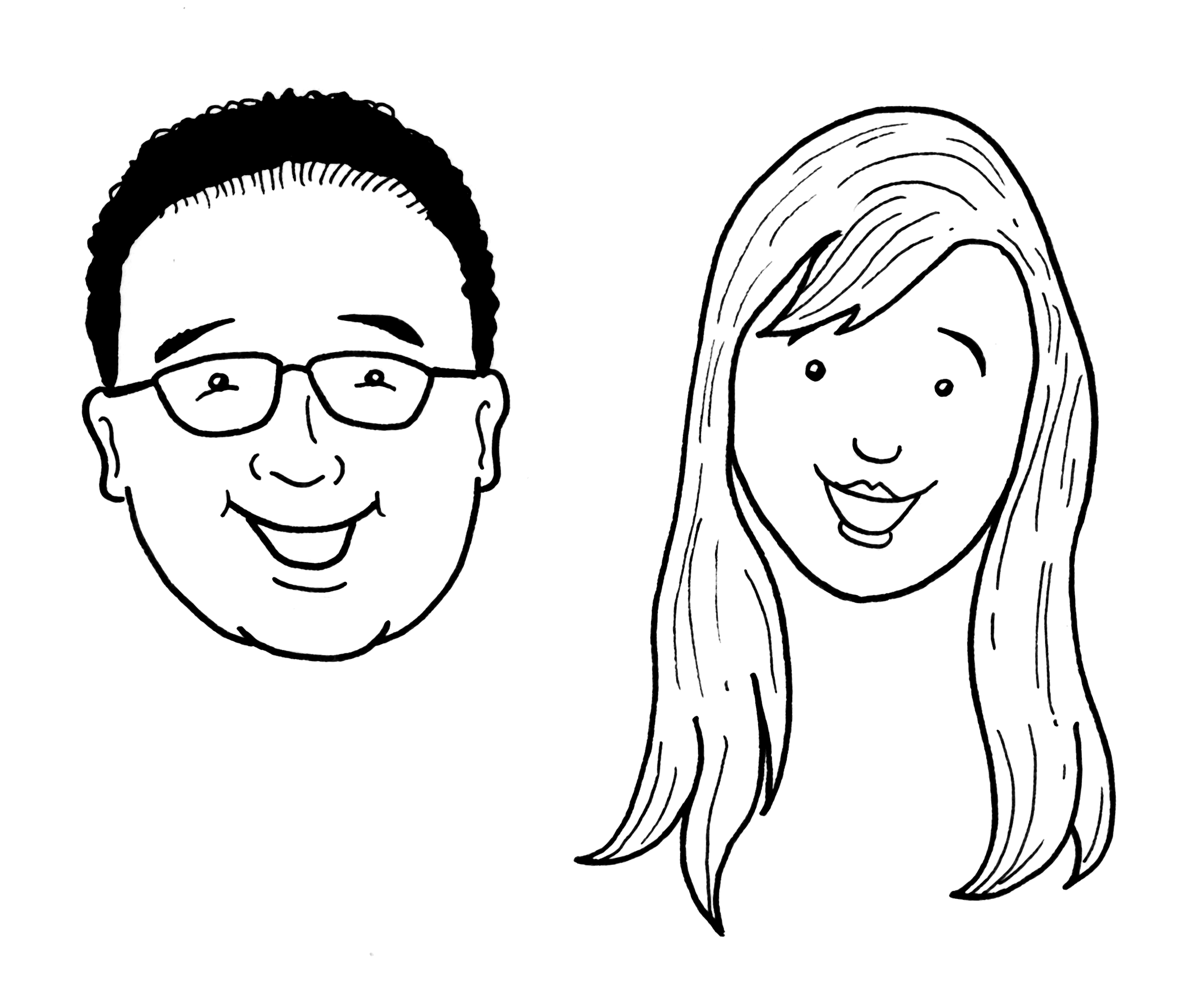 3146x2573 cartoon drawing of bride and groom faces for a bridal shower - Cartoon Drawing Images
