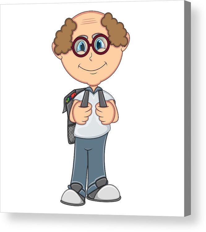 666x750 old man carrying a backpack cartoon acrylic print - Cartoon Drawing Of An Old Man