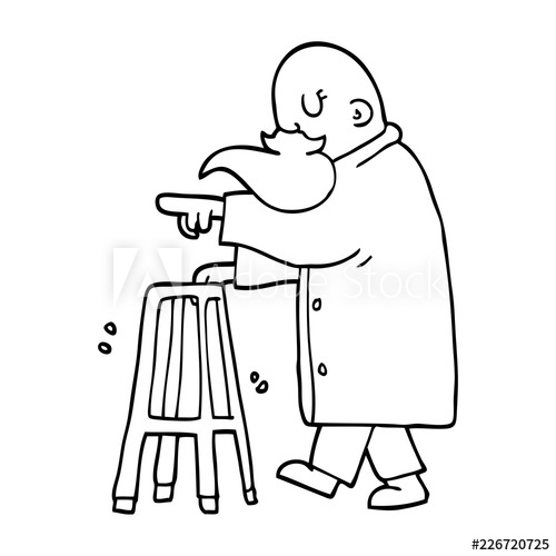 500x500 Line Drawing Cartoon Old Man Pointing - Cartoon Drawing Of An Old Man