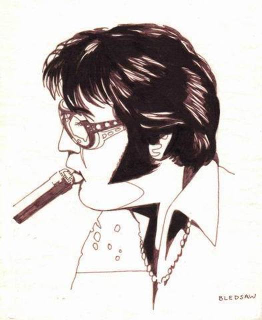 524x640 robert bledsaw artwork elvis presley at the microphone original - Cartoon Drawing Of Elvis