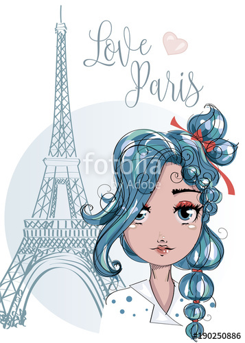 357x500 cute cartoon girl near - Cartoon Drawing Of The Eiffel Tower