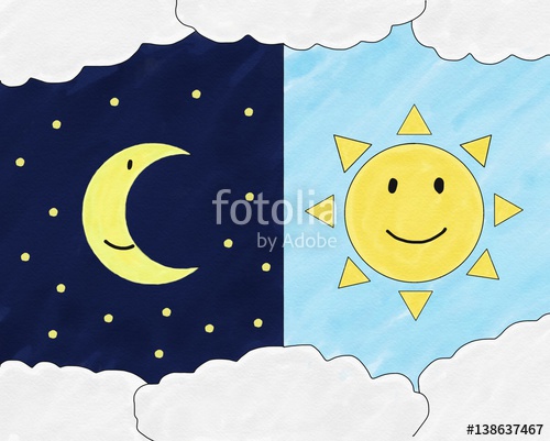 500x401 abstract hand draw doodle moon on night sky and sun smile on sky - Cartoon Drawing Of The Moon