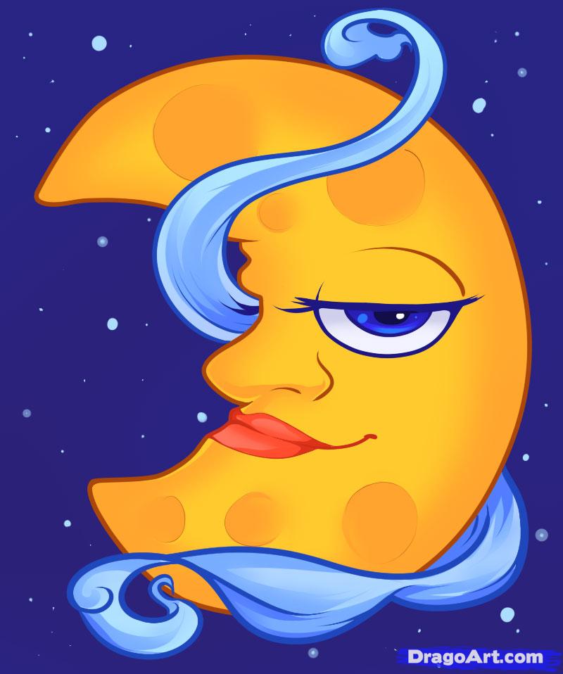 800x958 How To Draw A Crescent Moon, Step - Cartoon Drawing Of The Moon
