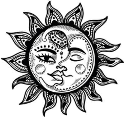 398x374 Pretty Black And White Boho Gypsy Tribal Cartoon Icon - Cartoon Drawing Of The Moon