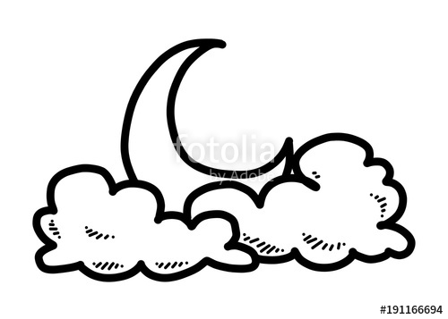 500x357 Moon And Cloud Cartoon Vector And Illustration, Black And White - Cartoon Drawing Of The Moon