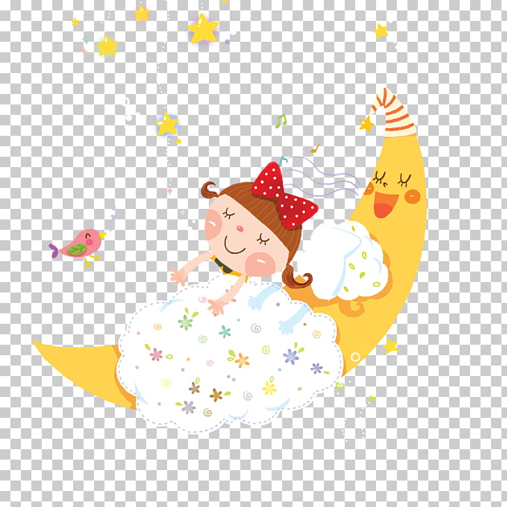 728x728 Cartoon Drawing Illustration, Cartoon Girl Sleepwalking Moon Bed - Cartoon Drawing Of The Moon