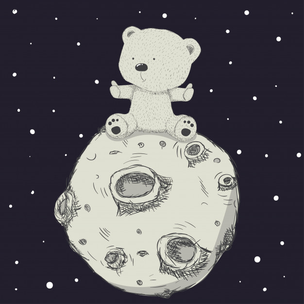 626x626 Cute Teddy Bear On The Moon Cartoon Drawing Vector Premium Download - Cartoon Drawing Of The Moon