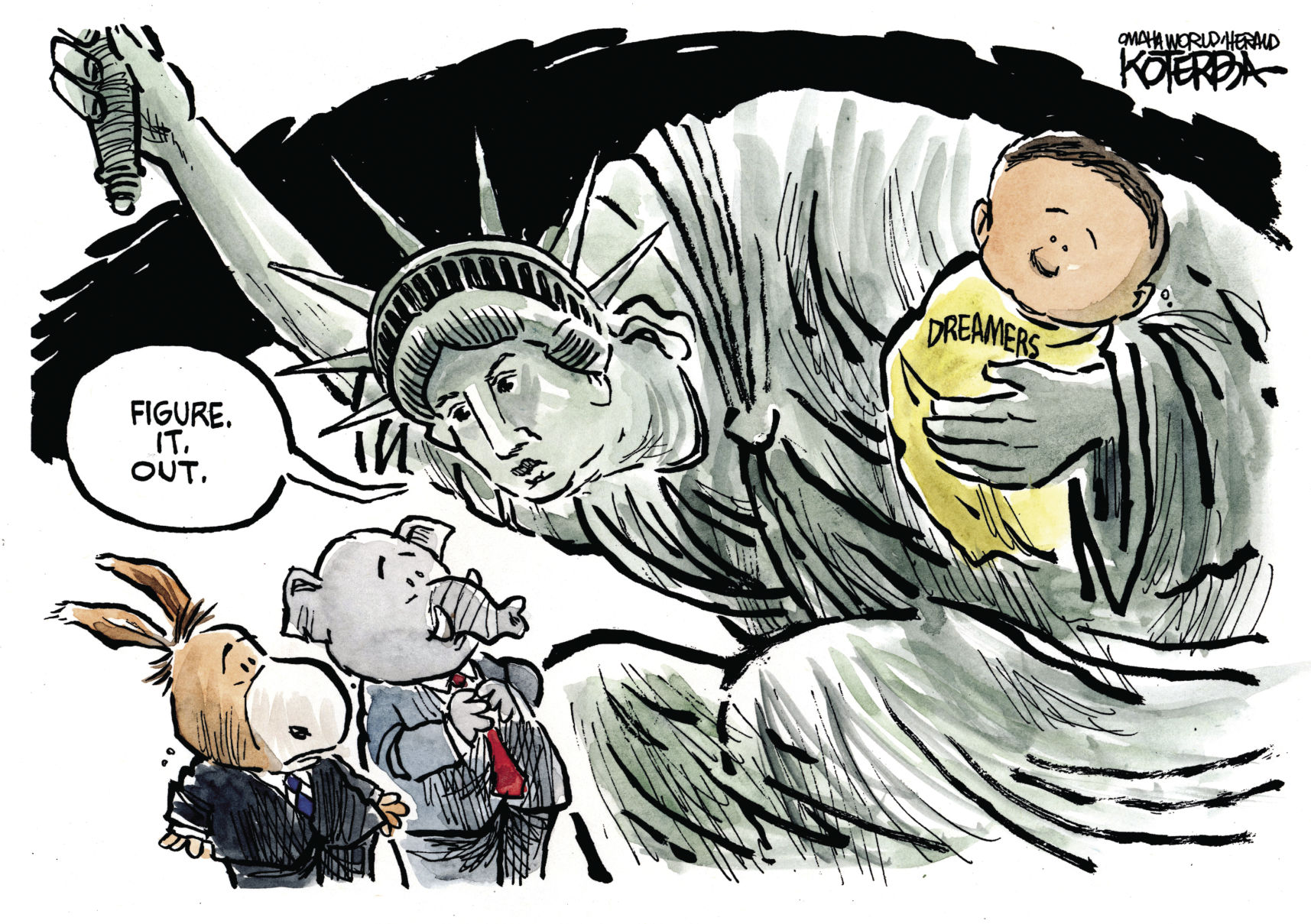 1715x1209 Jeff Koterba's Sept Cartoon An Order From Lady Liberty Herself - Cartoon Drawing Of The Statue Of Liberty