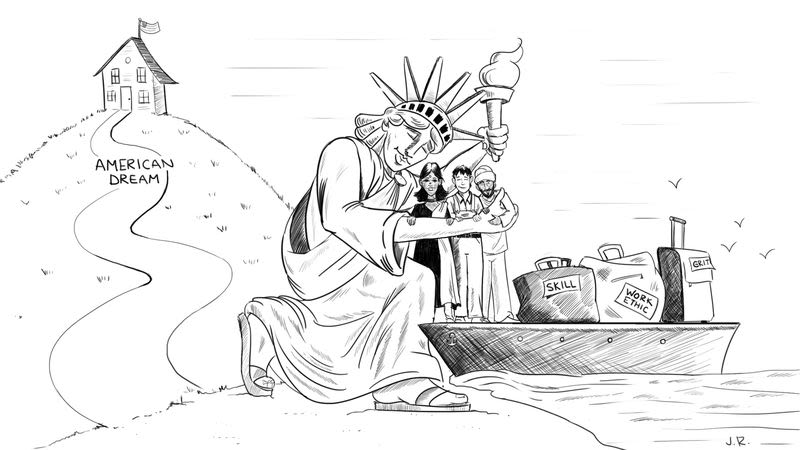 800x450 Frustrated Man Forced To Agree With Dumbass Political Cartoon - Cartoon Drawing Of The Statue Of Liberty