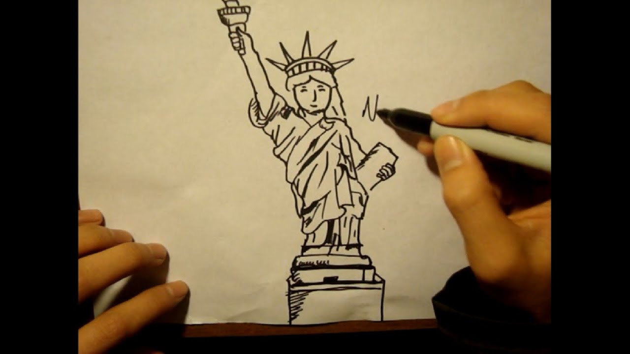 1280x720 How To Draw Statue Of Libertyfacetorchcartoon Style - Cartoon Drawing Of The Statue Of Liberty