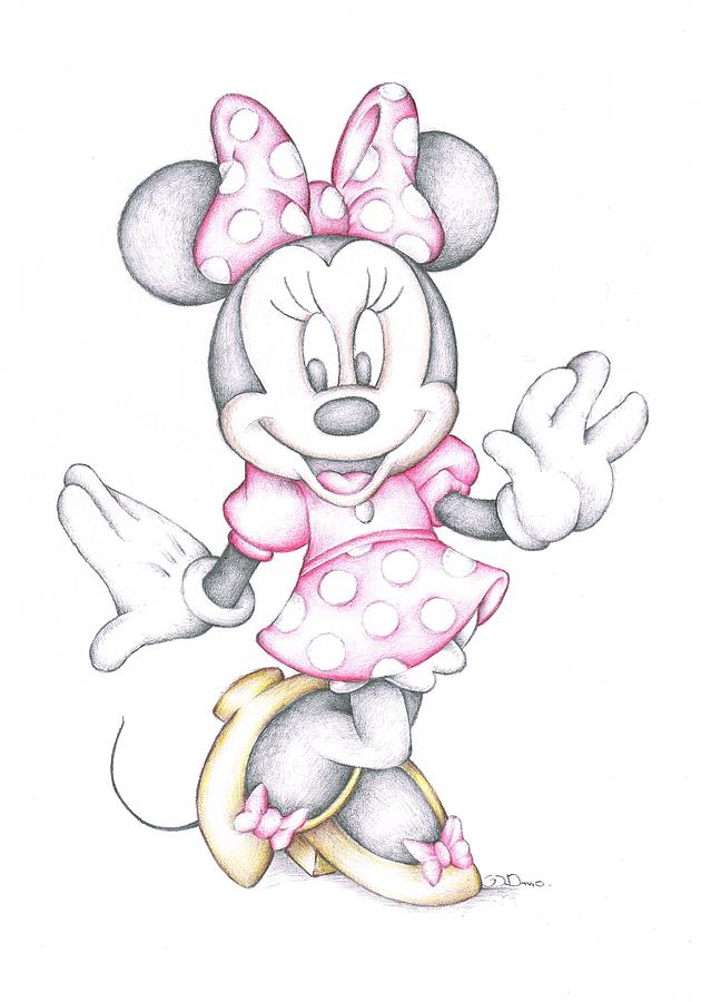 630x900 Minnie Mouse Disney Cartoon Colour Pencil Drawing Drawing - Cartoon Drawing Pencil