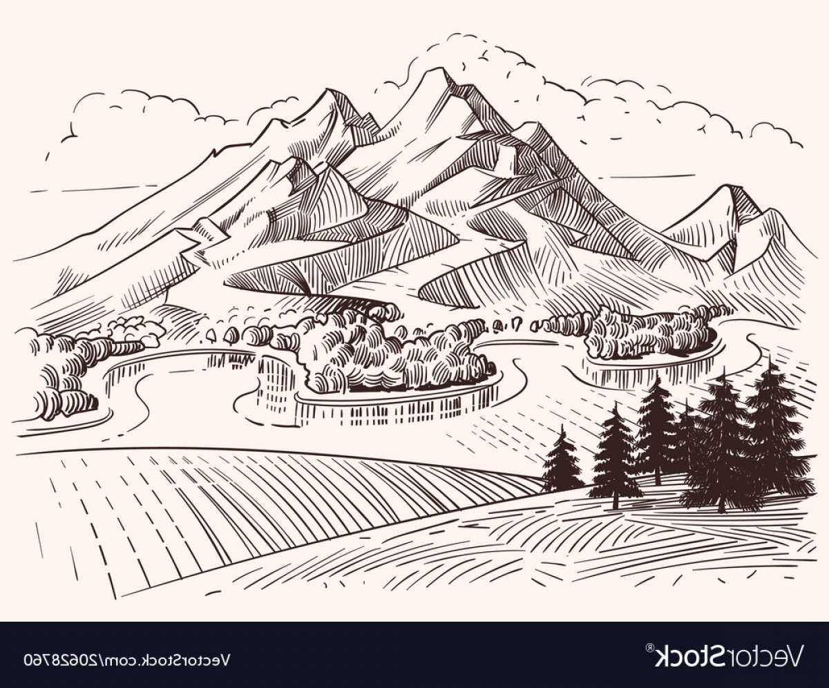 1200x996 Pencil Drawing Mountain Landscape Cartoon Sketch Vector Soidergi - Cartoon Drawing Pencil