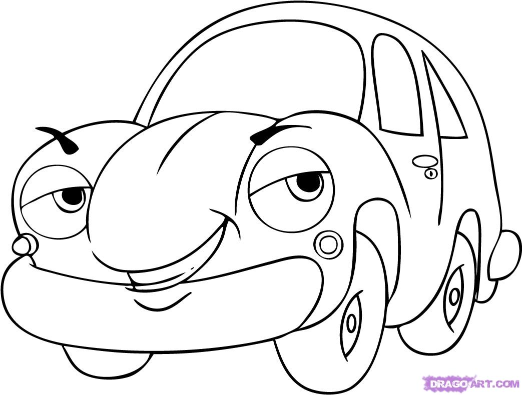 1043x790 How To Draw A Cartoon Car, Step - Cartoon Drawing Photos