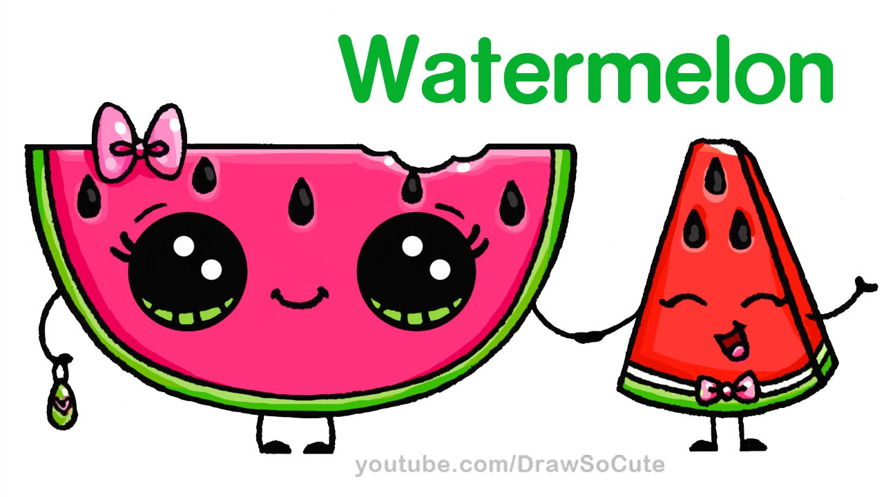 1280x720 How To Draw Watermelon Easy - Cartoon Drawings Of Food