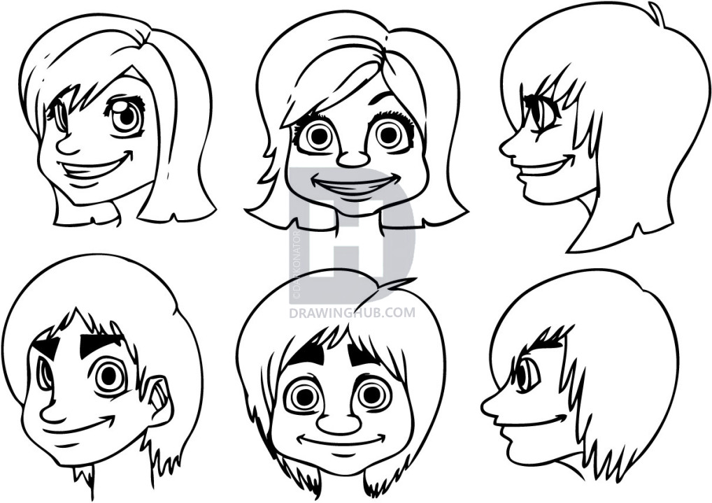 1018x720 How To Draw Cartoon Faces, Step - Cartoon Face Drawing