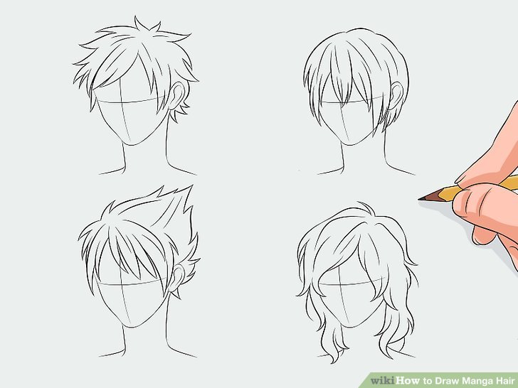 728x546 How To Draw Manga Hair Steps - Cartoon Hair Drawing