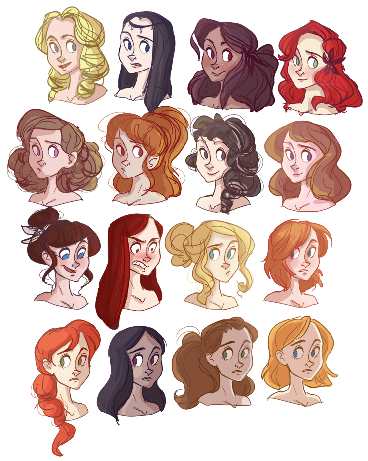 746x935 left to right top to bottom oletha, raven, garnet, antonella - Cartoon Hair Drawing