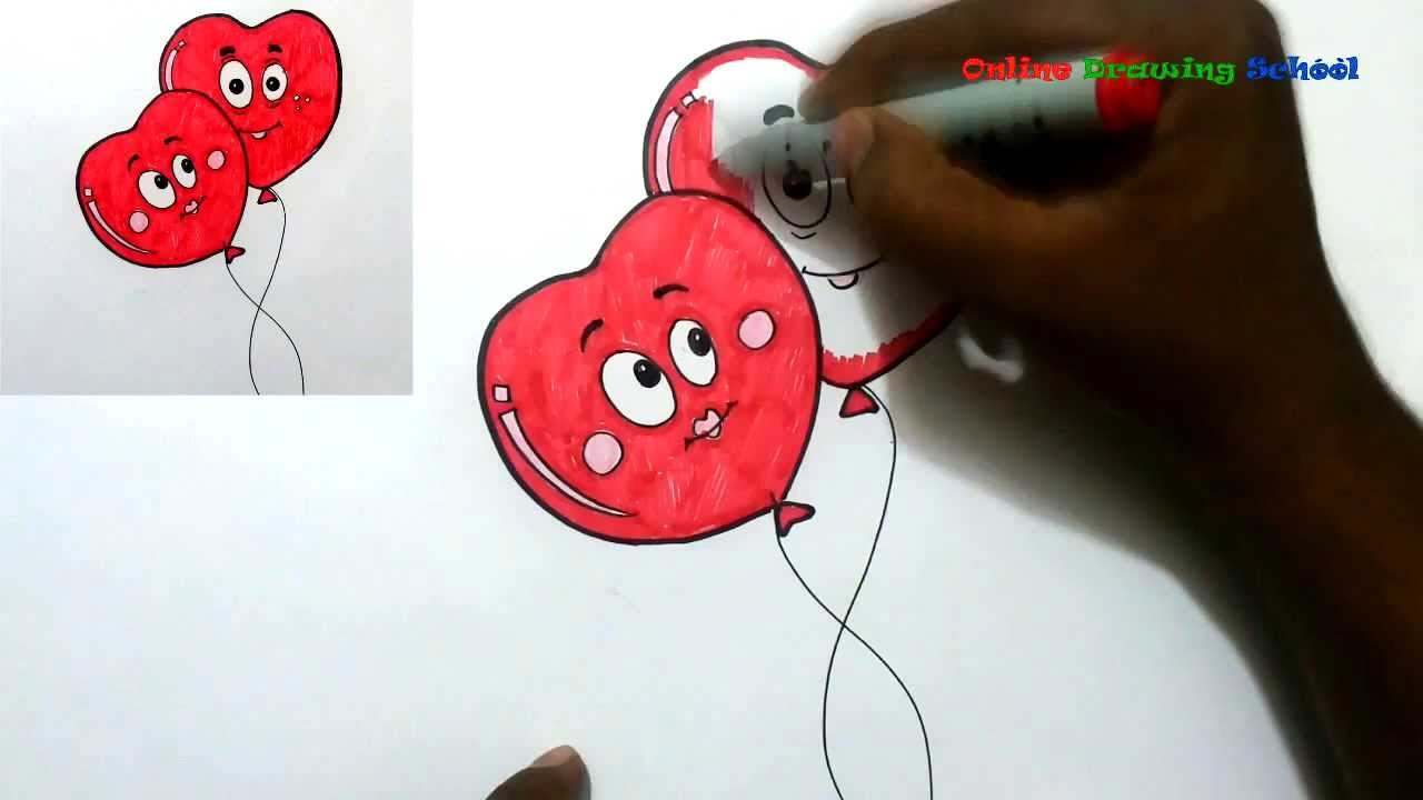 1280x720 How To Draw Cartoon Heart Shape Balloons Easy - Cartoon Heart Drawing