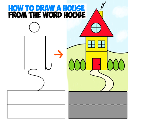 500x422 how to draw a cartoon house from the word house an easy word - Cartoon House Drawing