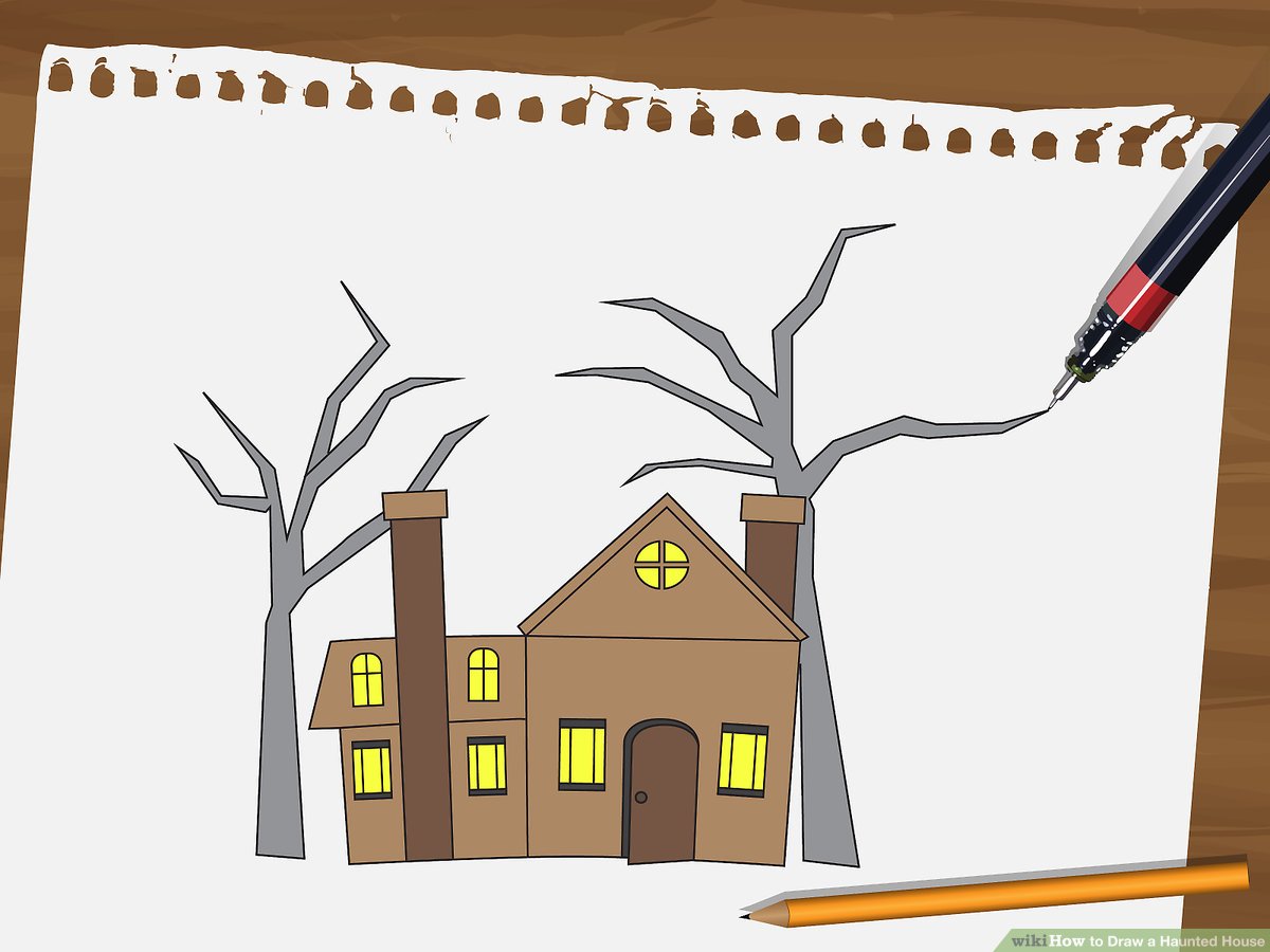 1200x900 How To Draw A Haunted House Steps - Cartoon House Drawing