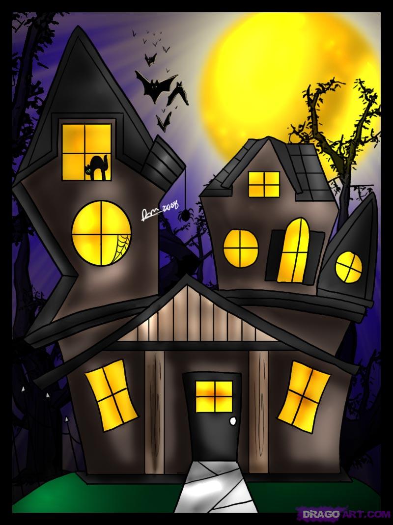 800x1069 How To Draw A Spooky House, Step - Cartoon House Drawing